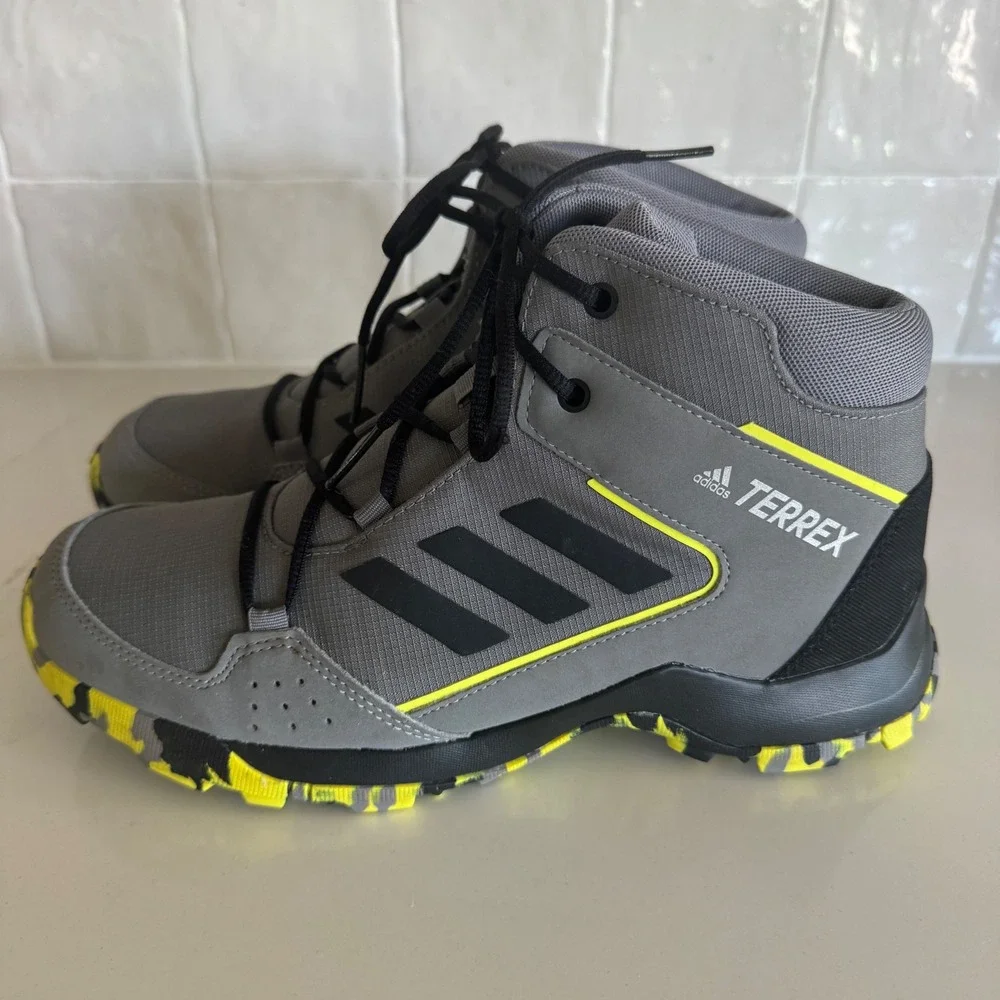 Adidas Terrex Hyperhiker Hiking Boots Boys Youth 6 Grey Black Yellow Mid Top EUC